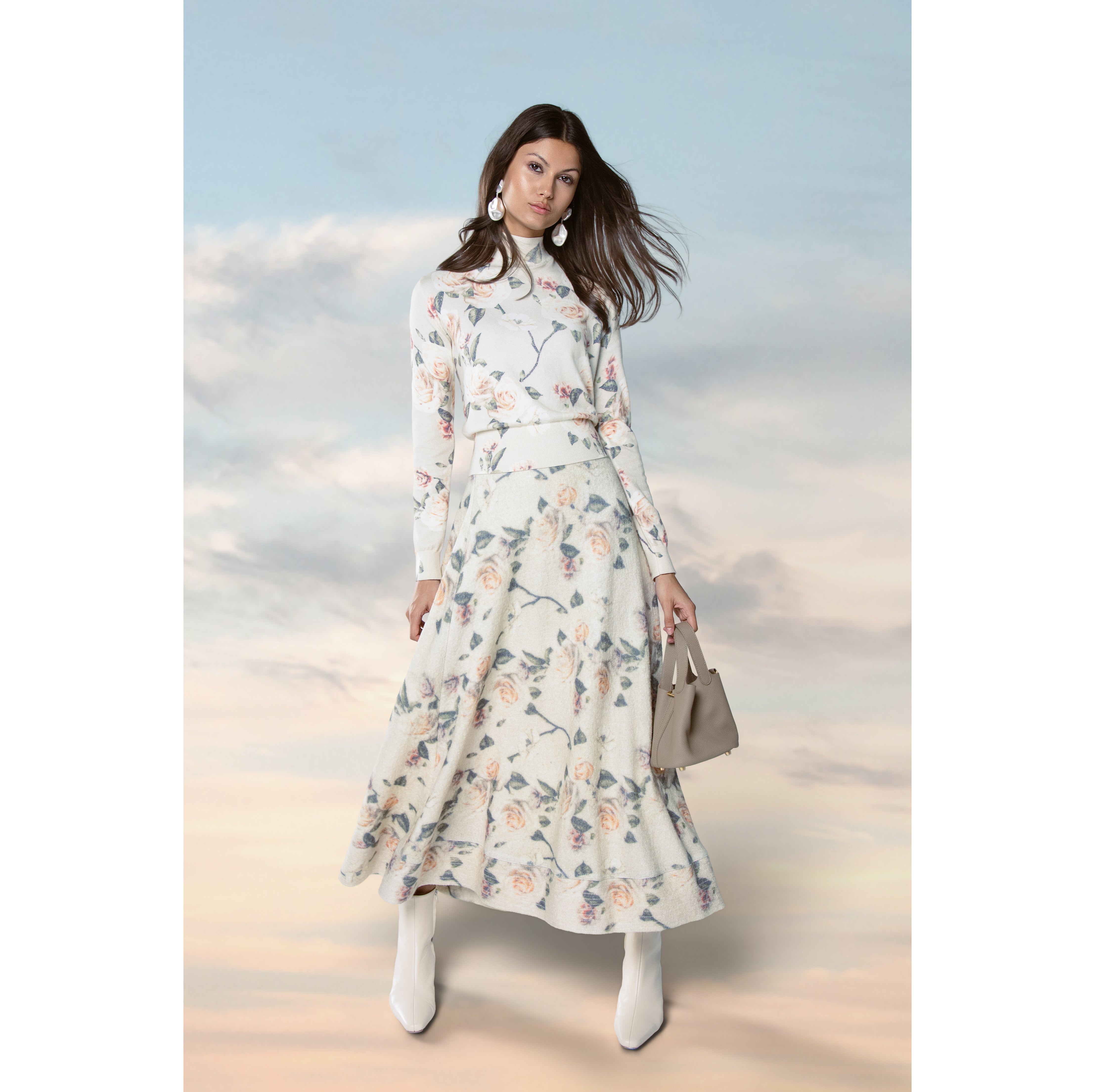 CREAM FLORAL LUNA SKIRT