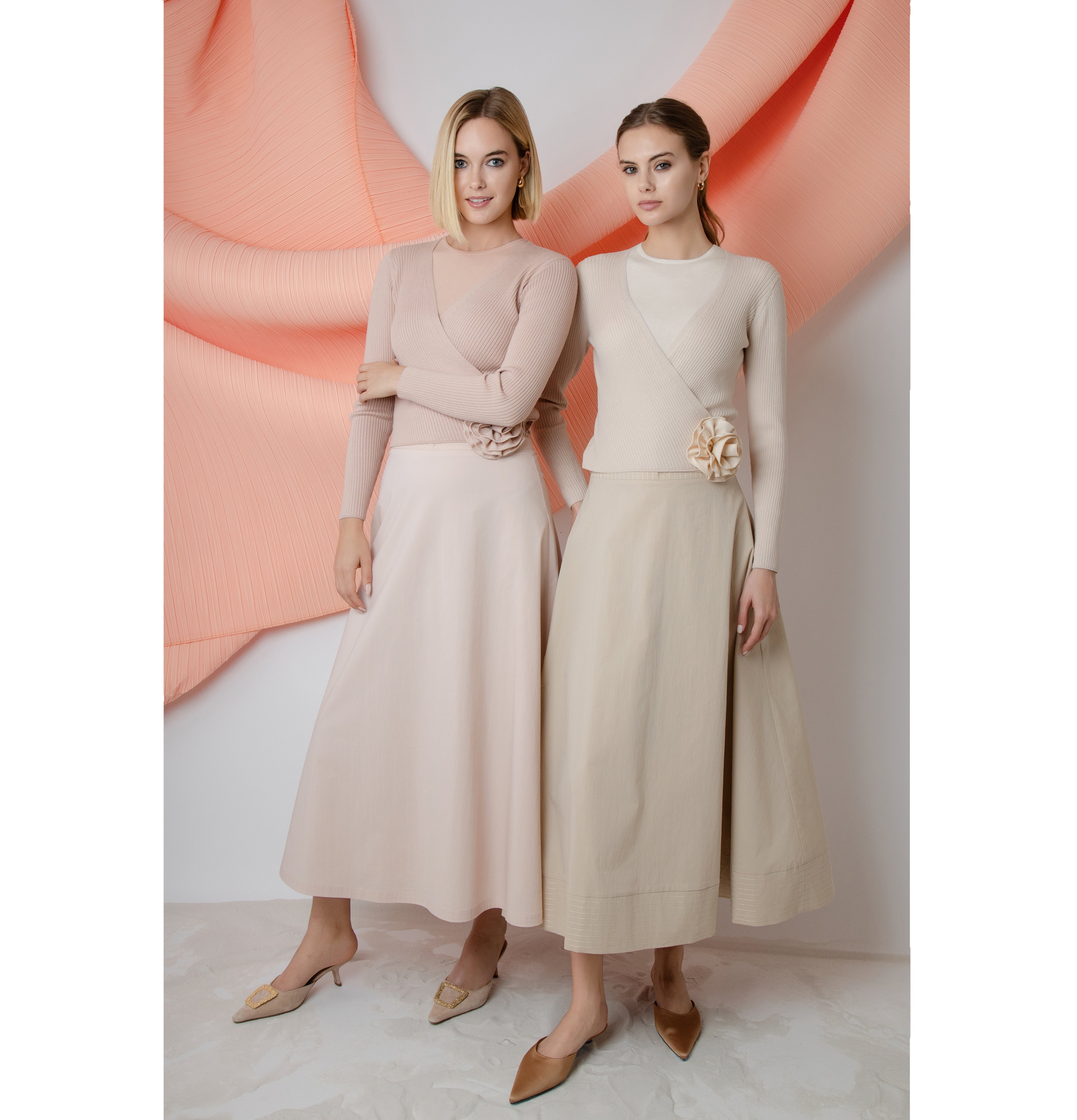 TAN ROSETTE WRAP SWEATER