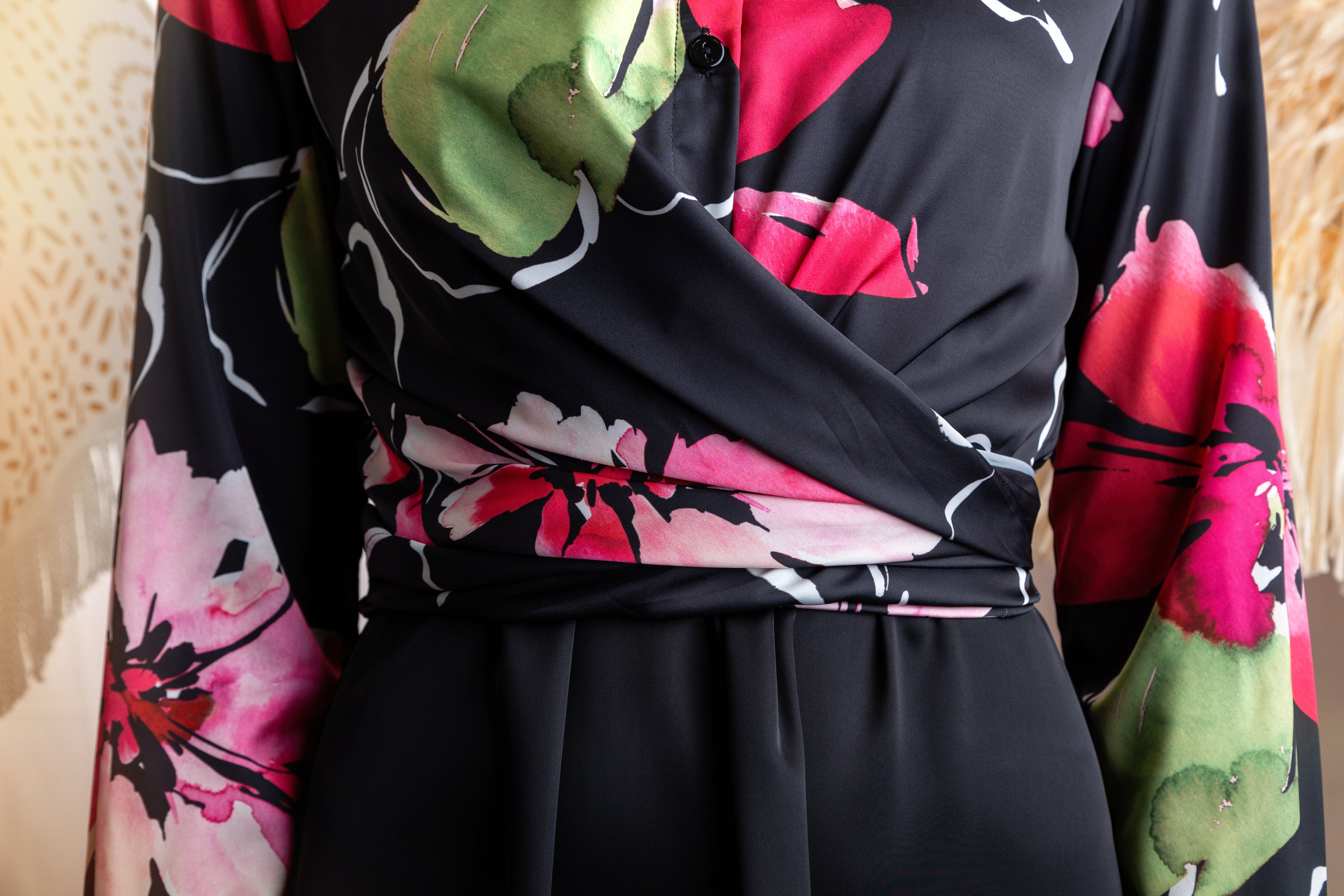 BLACK FLORAL PRINTED KNOT SHIRT BLOUSE