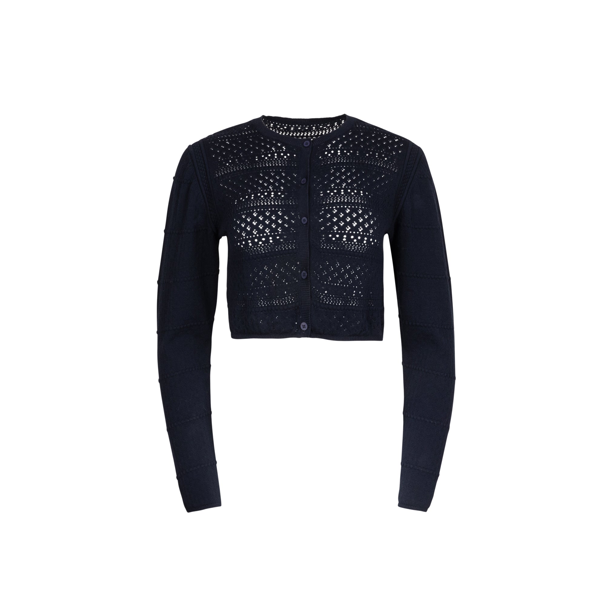 NAVY POINTELLE CARDIGAN