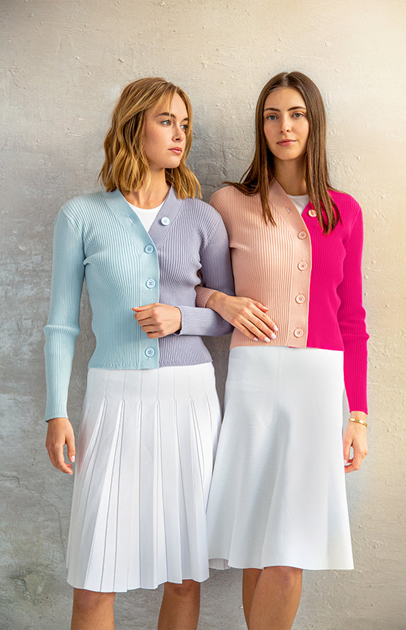 Blue Tonal Rib V Neck Sweater