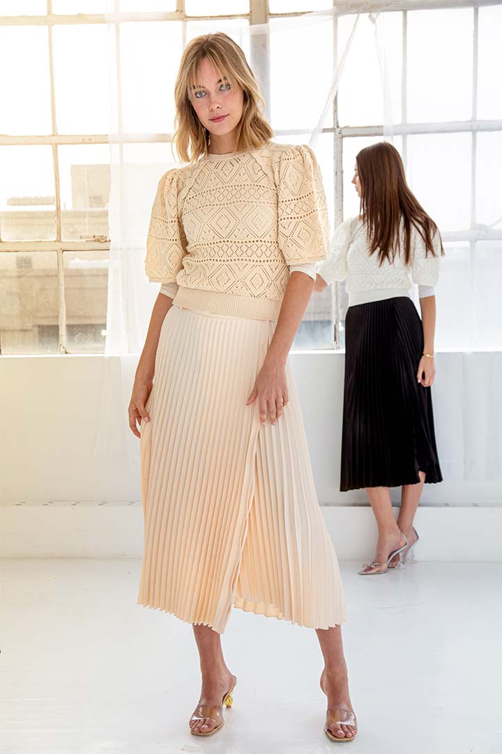 Natural Crochet Sleeve Round Neck