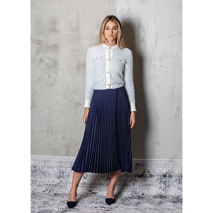 NAVY ASYMMENTRICAL SILK PLEATED SKIRT
