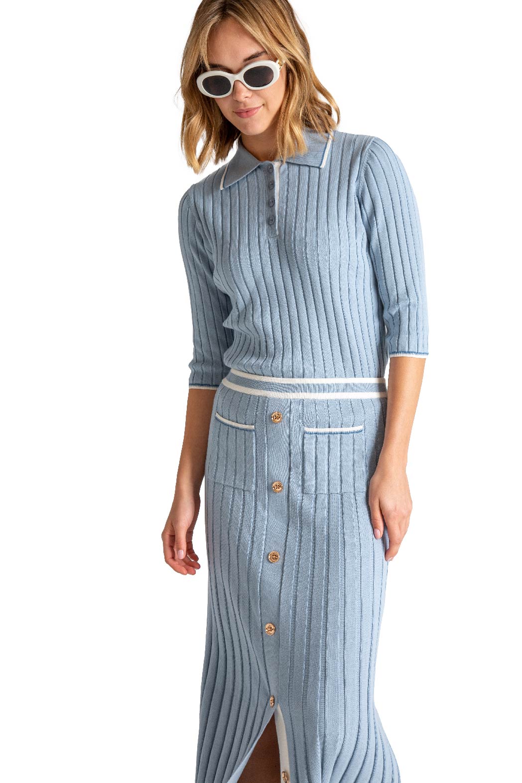 Light Blue/White Tonal Pointed Collar Polo