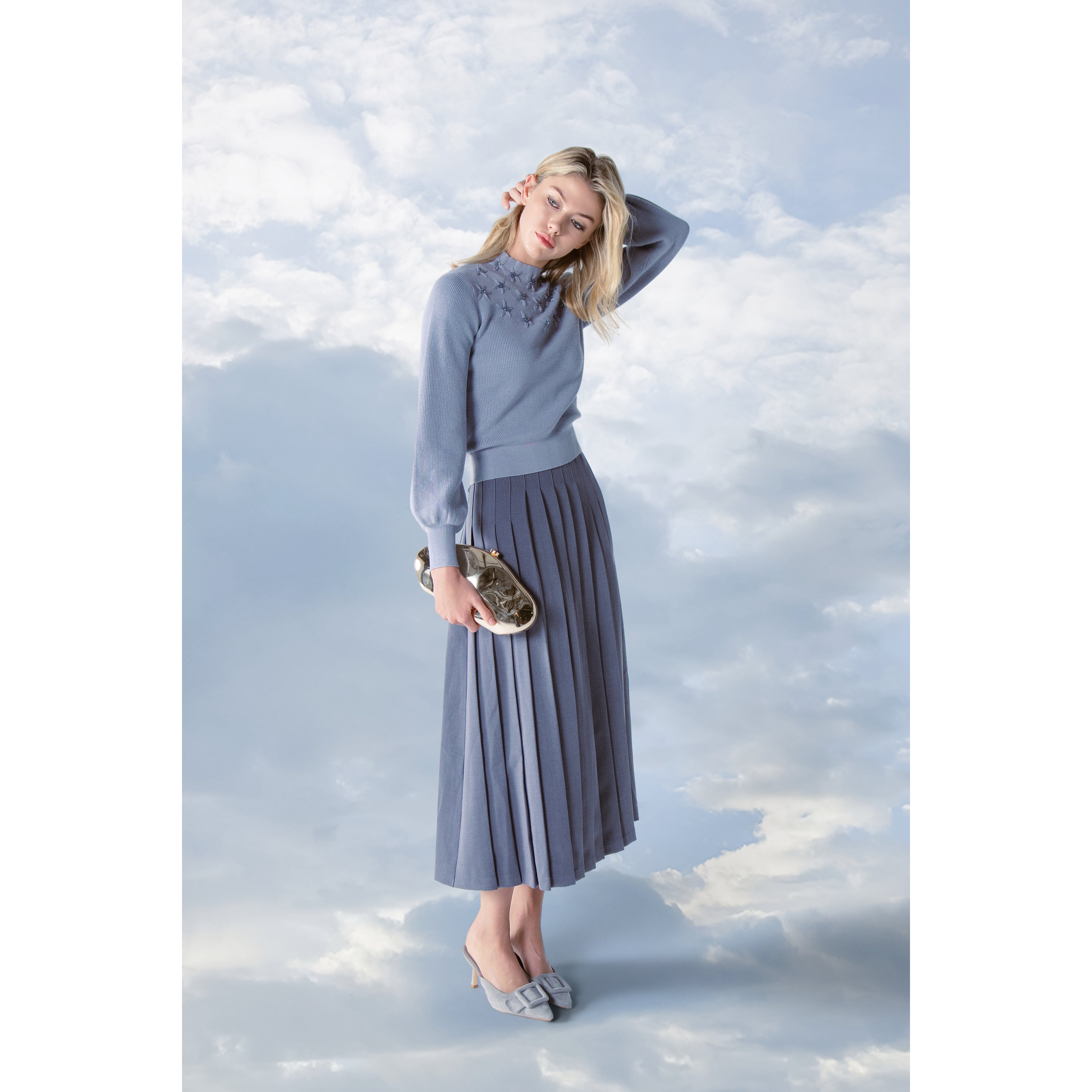 GRAY ACCORDE SKIRT