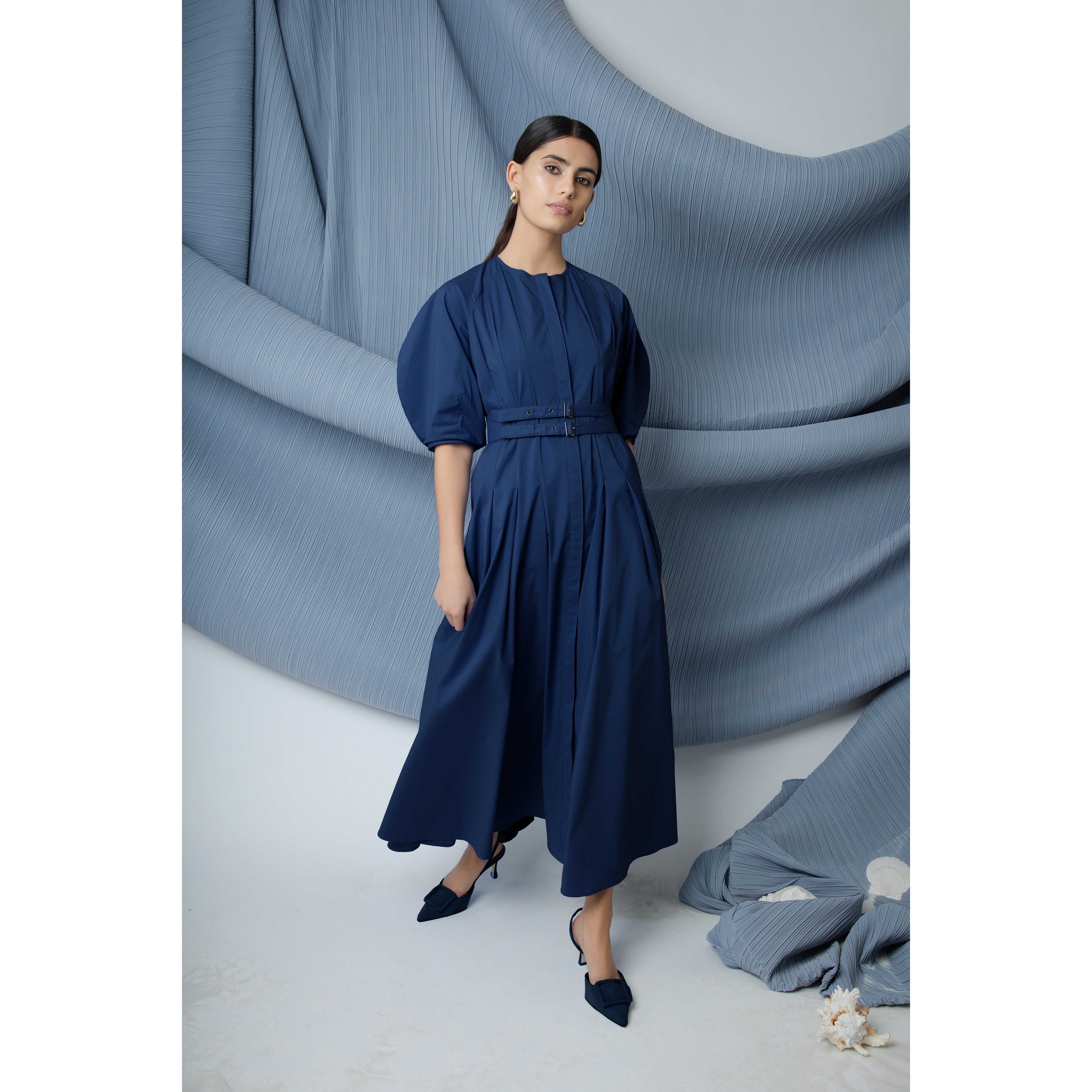 NAVY CARMEM DRESS