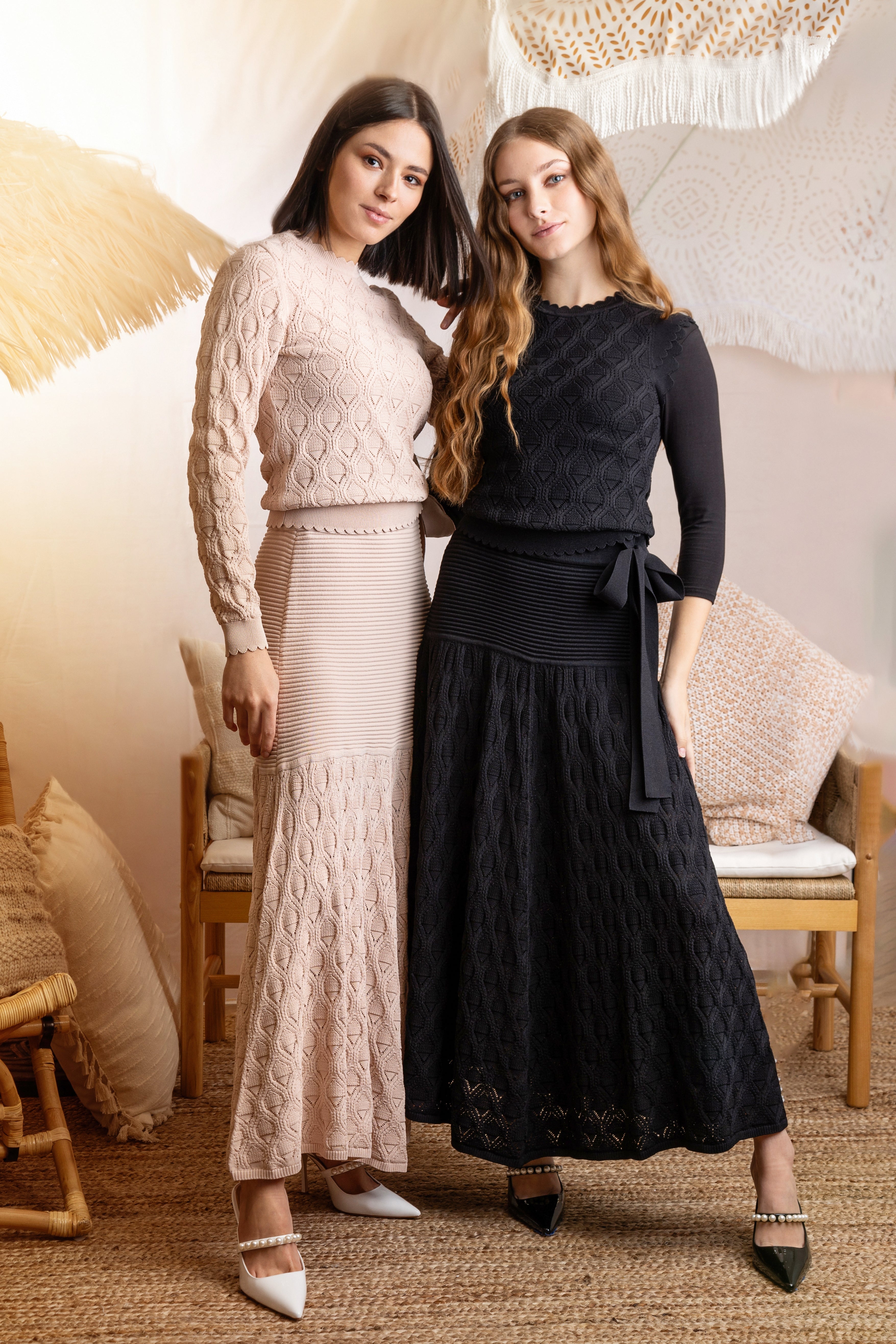 BLACK POINTELLE KNIT SWEATER