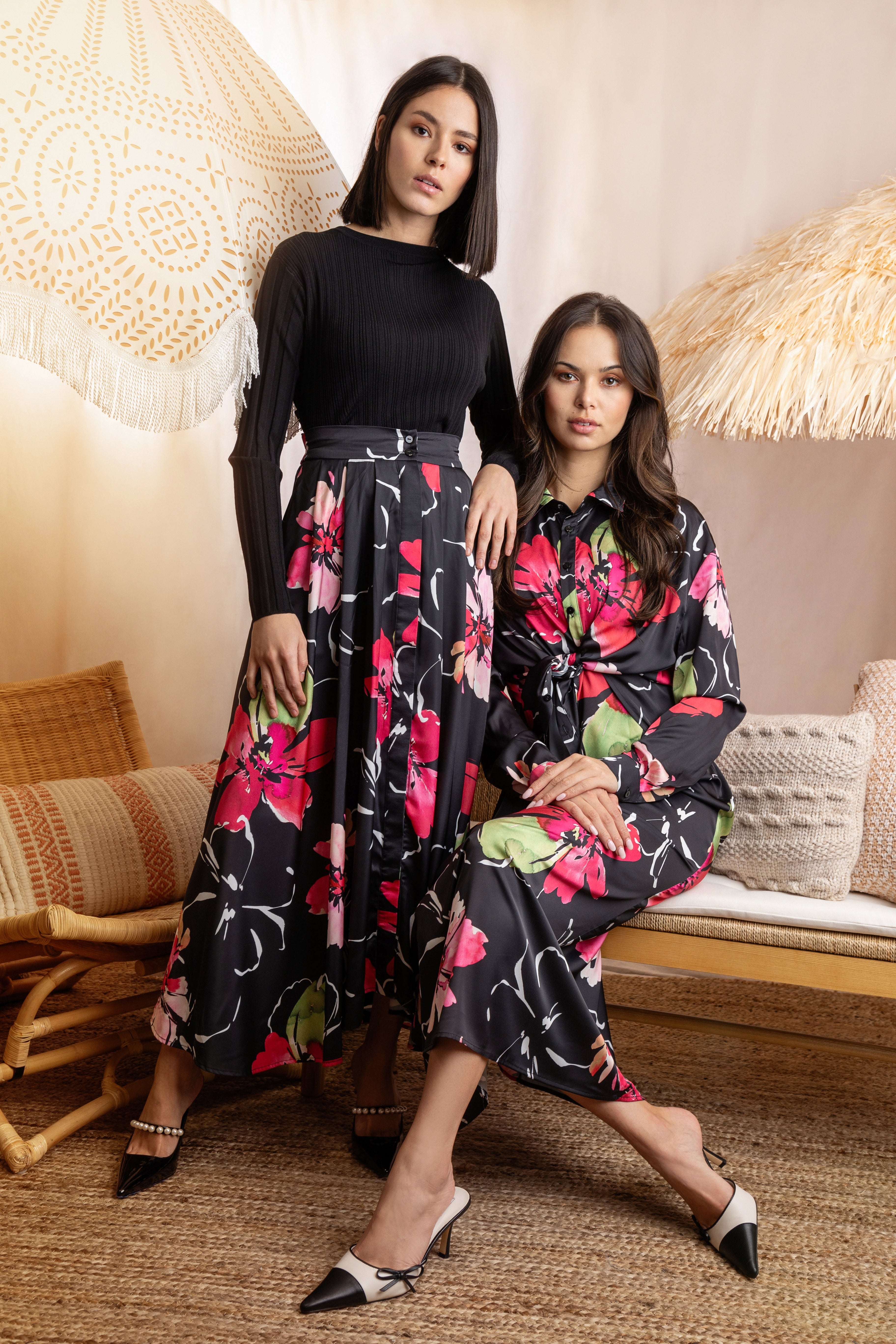 BLACK FLORAL PRINTED KNOT SHIRT BLOUSE