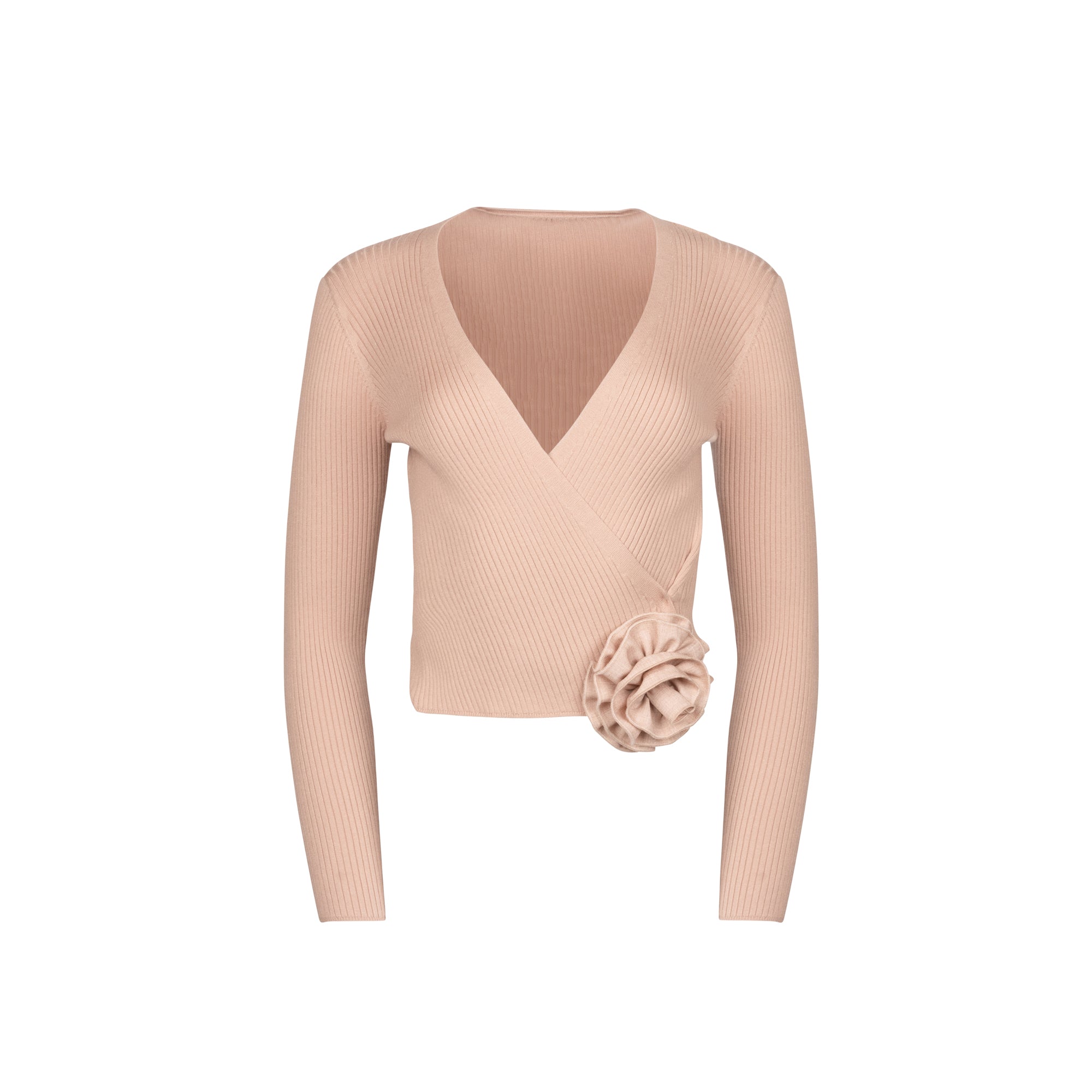 SHELL ROSETTE WRAP SWEATER