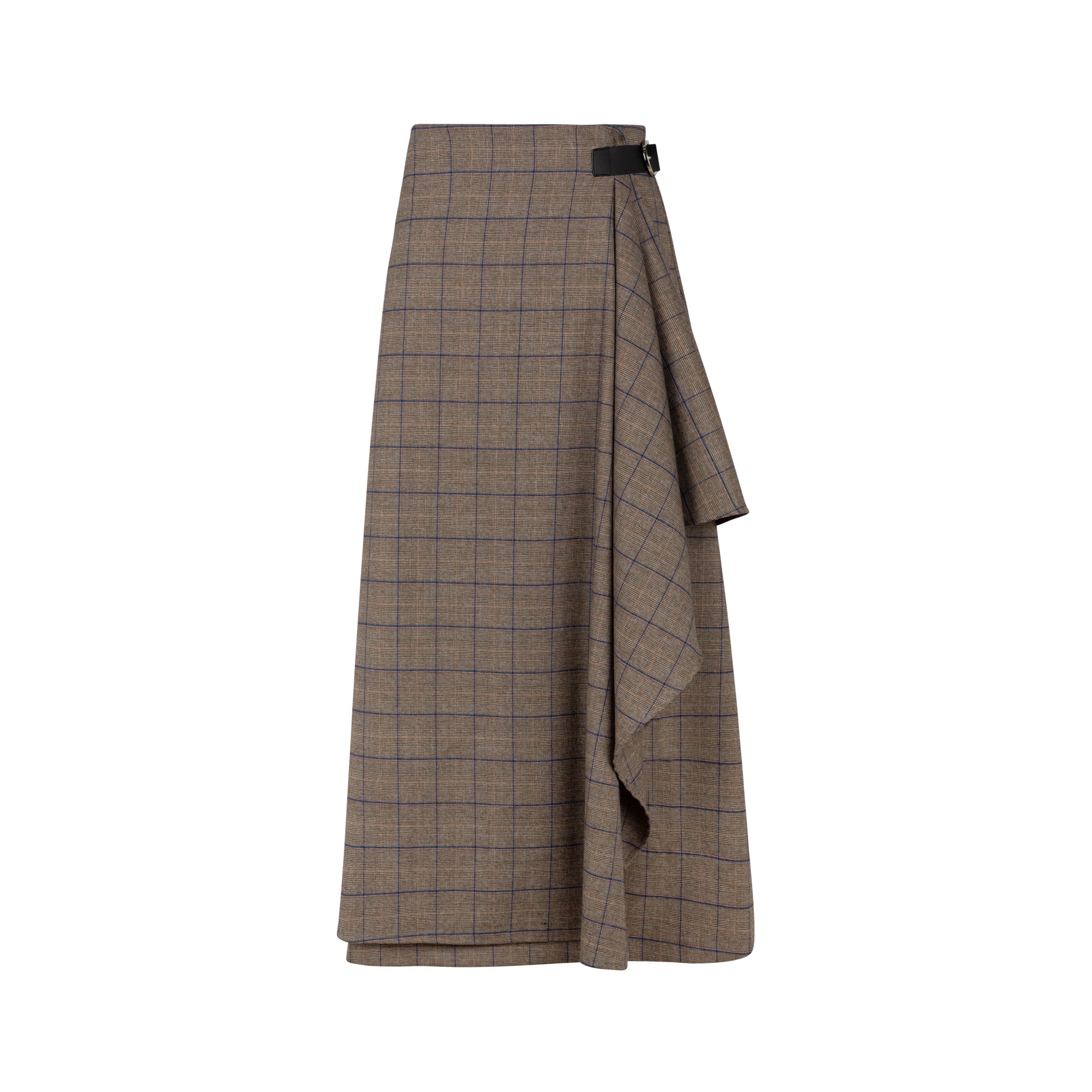 CAMEL PLAID WRAP SKIRT