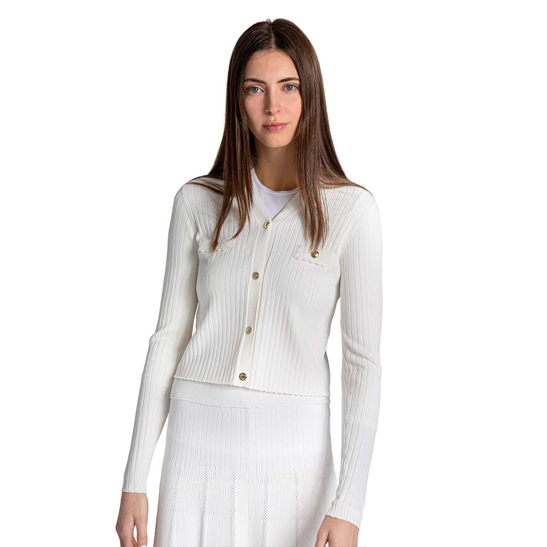 Ivory Engineer Rib Short Cardigan