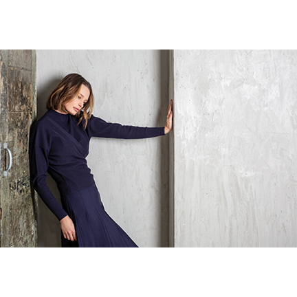 NAVY TURTLENECK WRAP SWEATER