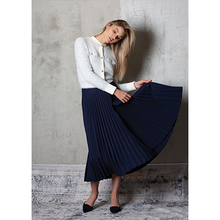 NAVY ASYMMENTRICAL SILK PLEATED SKIRT