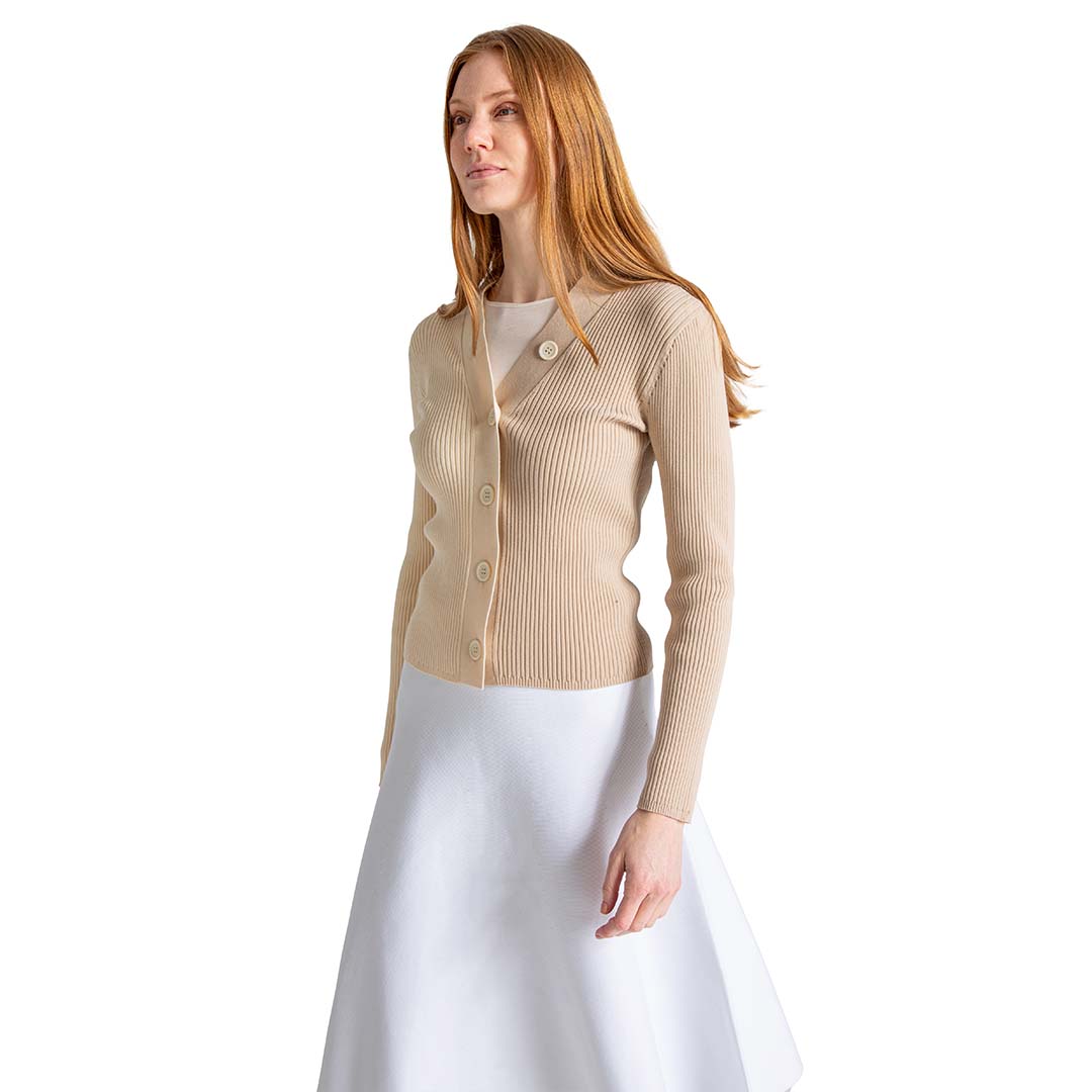 Pebble Tonal Rib V Neck Sweater