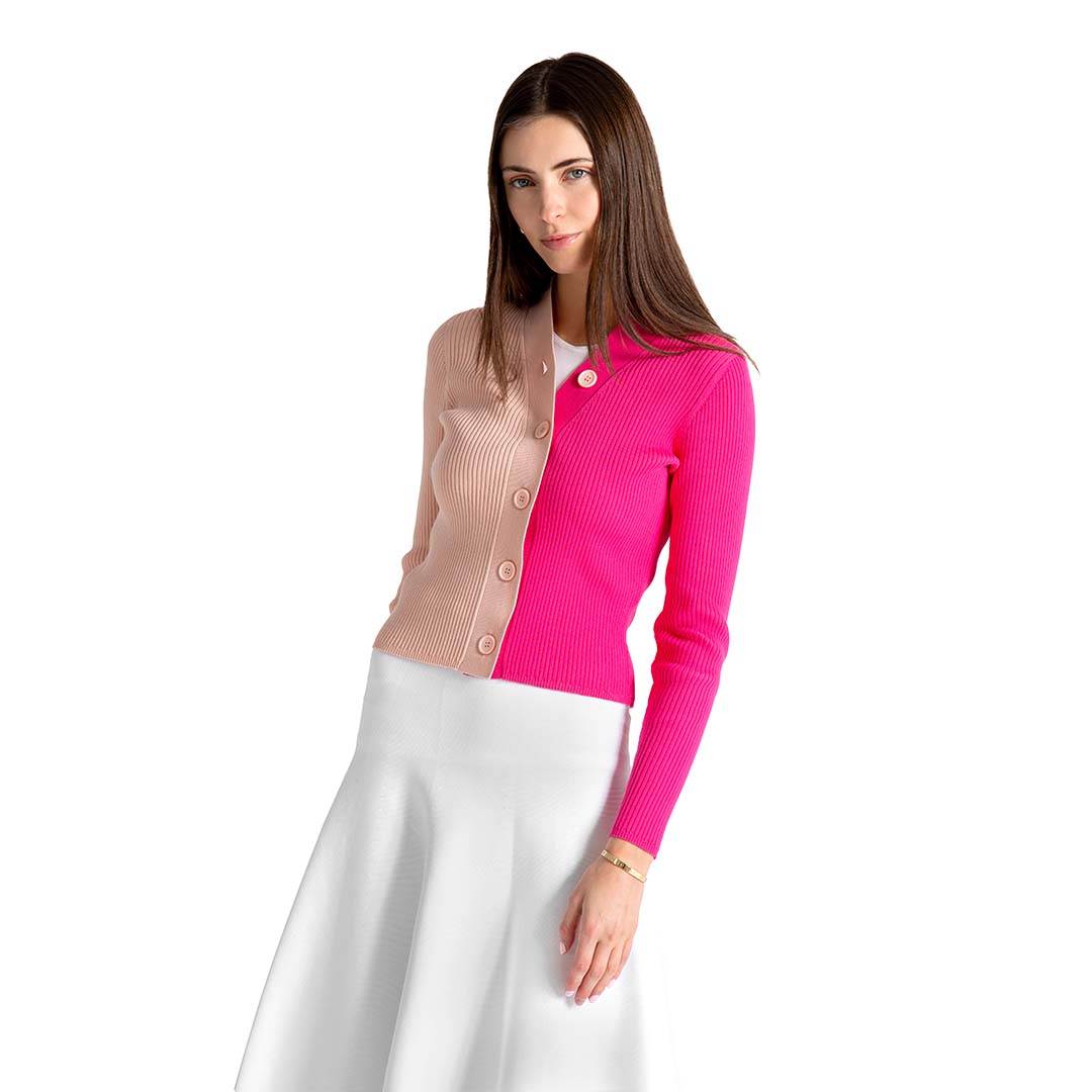 Pink Tonal Rib V Neck Sweater
