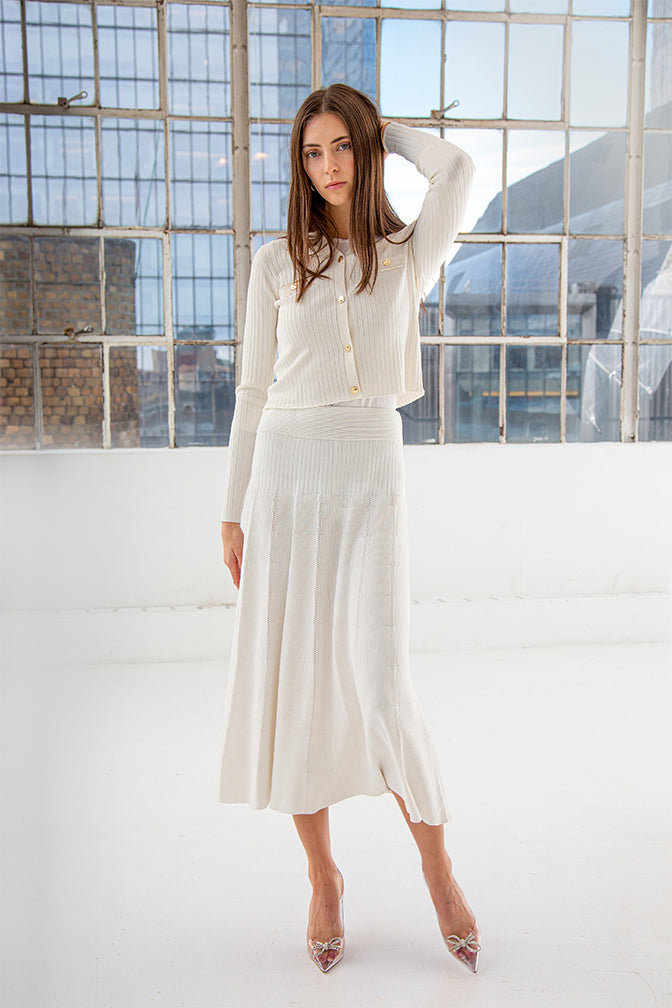 Ivory Engineer Rib Short Cardigan